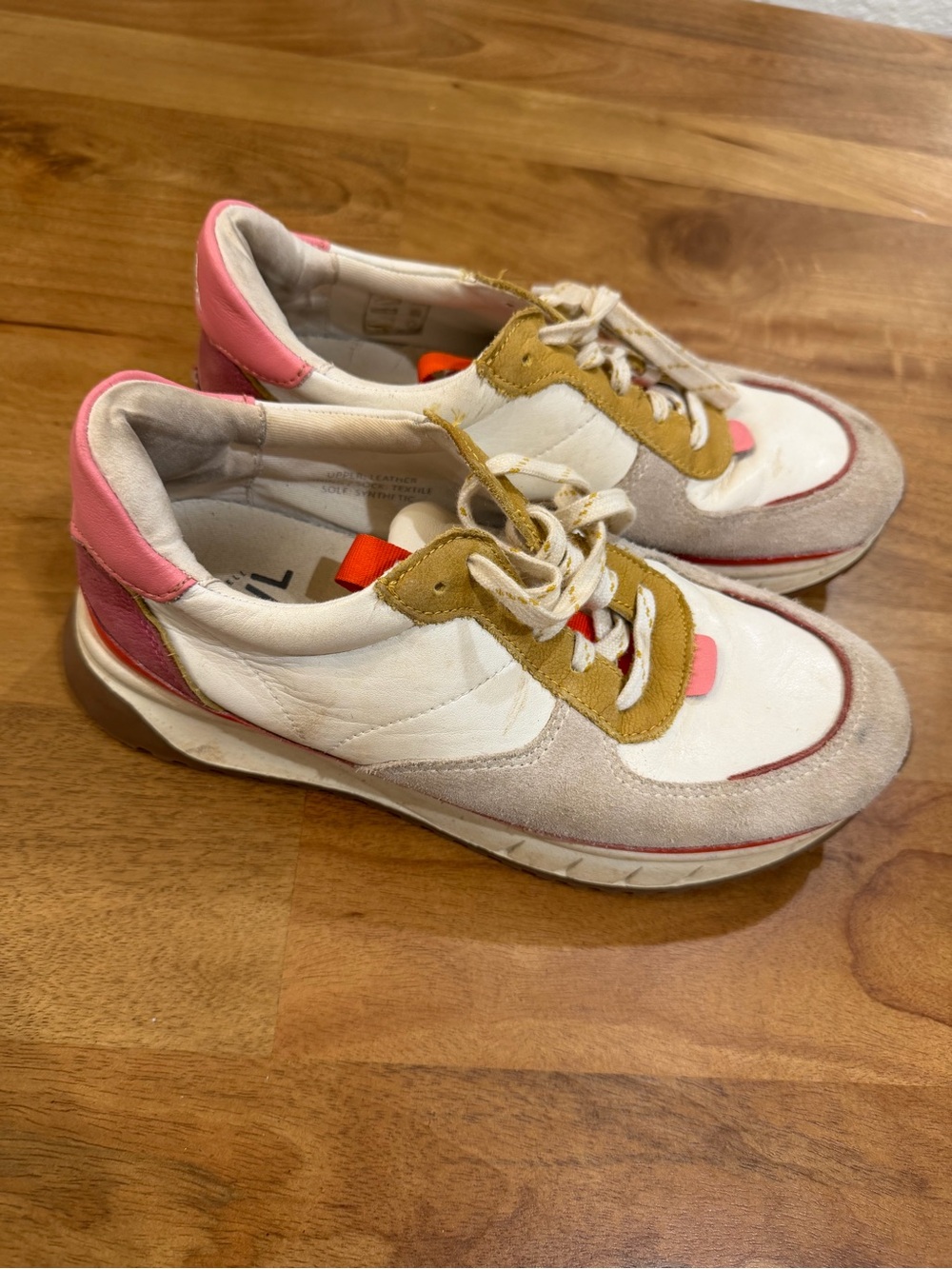Madewell Leather Sneakers w/ Pink, Red and Mustard Accents women’s Size 7.5